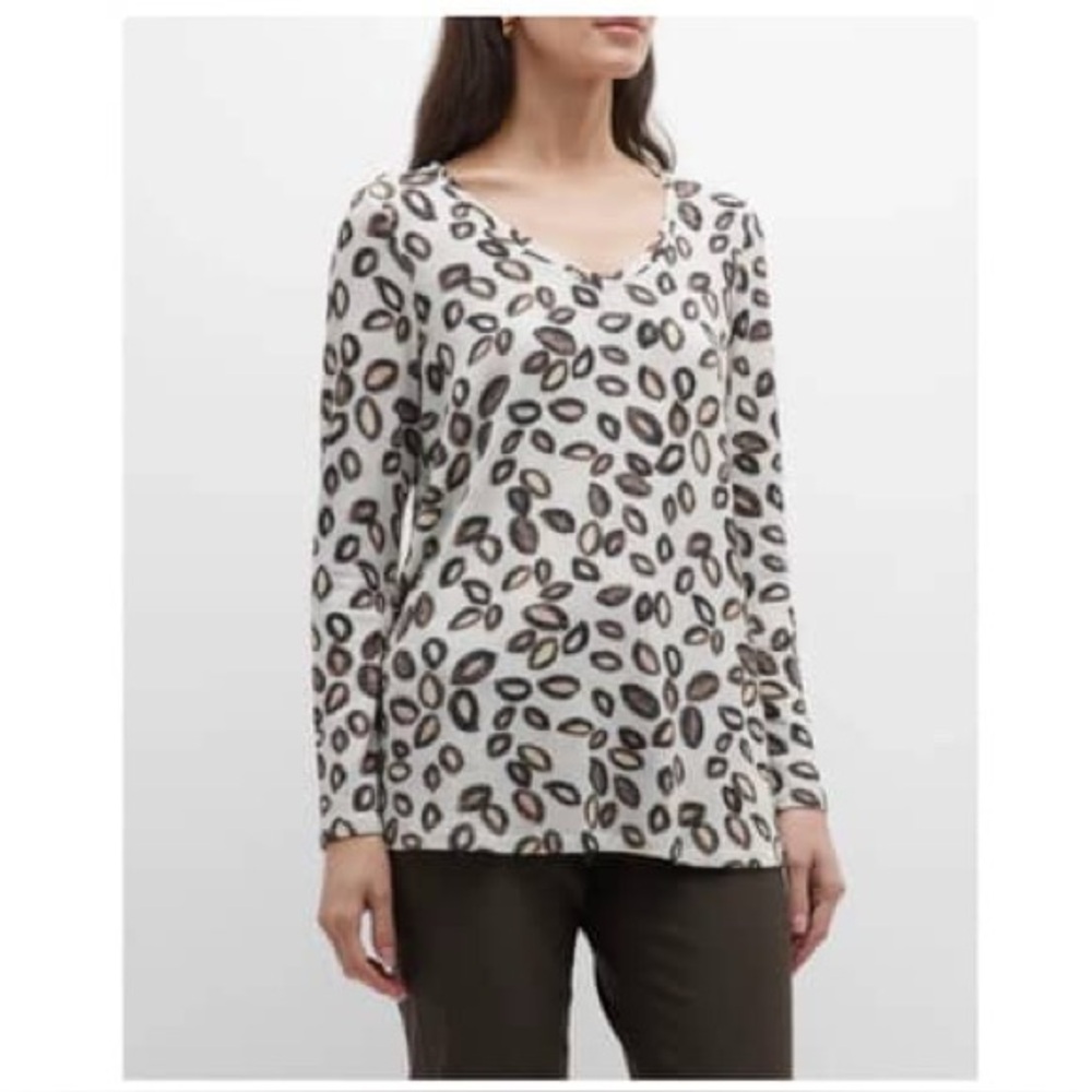 NIC+ZOE Tossed Neutrals Abstract  Print Thick Fabric Women’s Tee Size Large